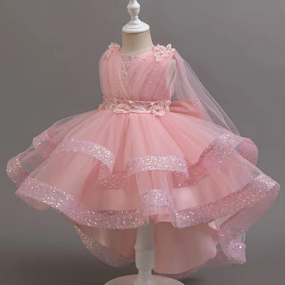 Girls Sequin Sleeveless Party Dress - Kids Wedding, Birthday and Performance Costume Dress