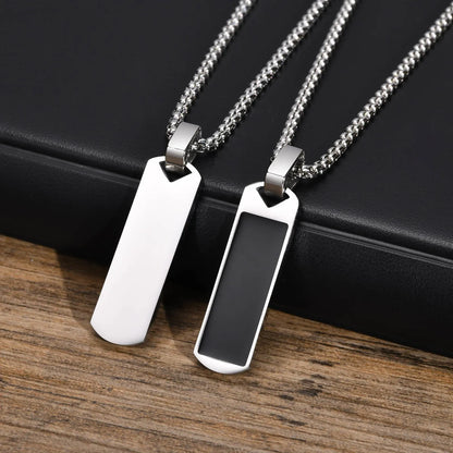 Casual Black Enamel Necklace for Men, Waterproof Stainless Steel Square Pendant, Simple Fashion Collar Jewelry Gift