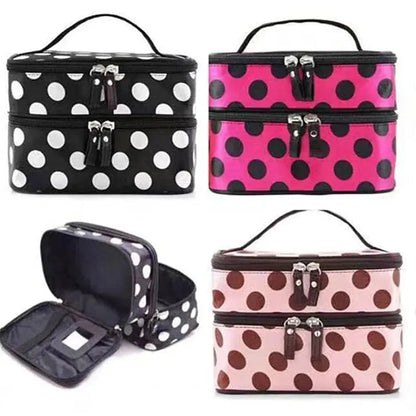 Large Capacity Double Layer Cosmetic Bag: Zipper Makeup Organizer for Women - Portable Travel Toiletries Bathing Wash Pouch Clutch