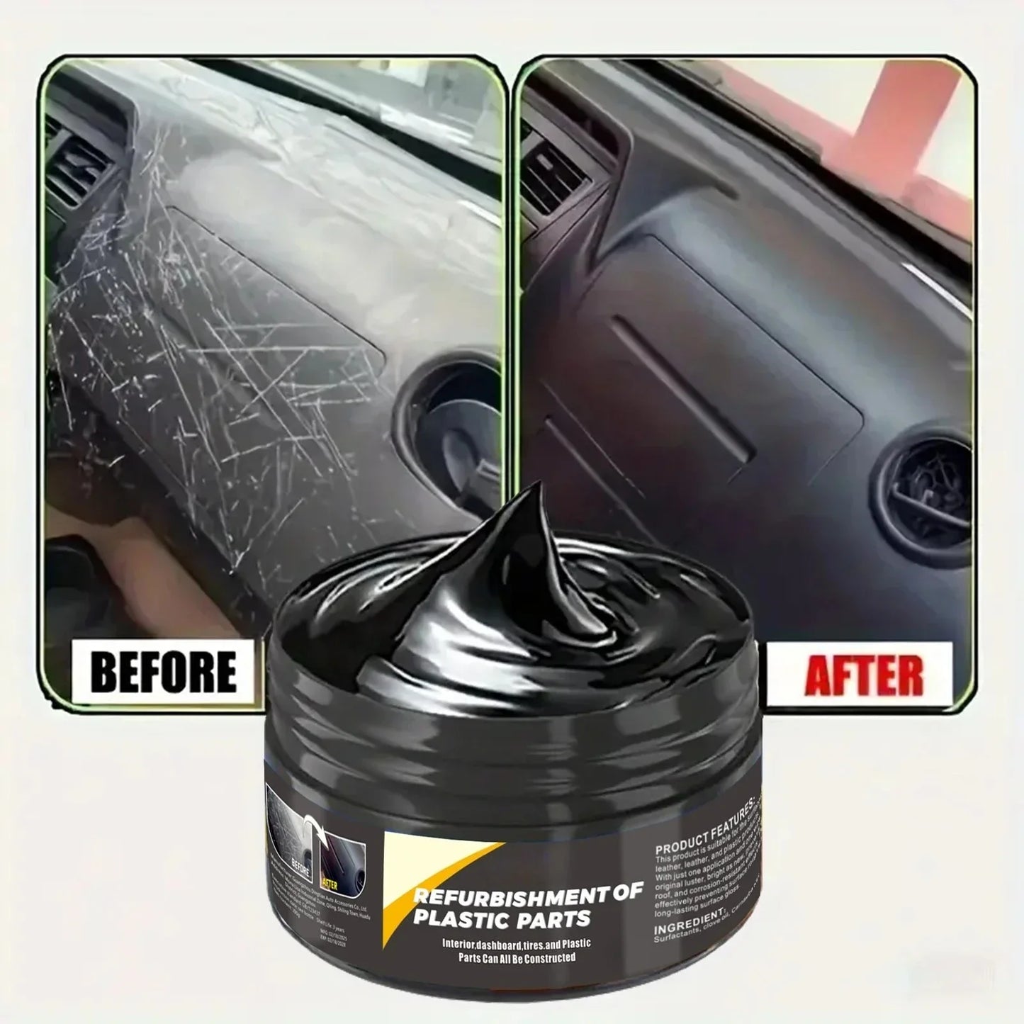 Automotive Plastic Repair Cream — Interior & Exterior Scratch Repair Polishing Wax for Trim and Tires