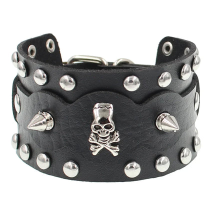 90s Punk Style Bracelet – PU Leather with 3 Rows of Spikes & Square Studs, Fashion Bangle for 2024