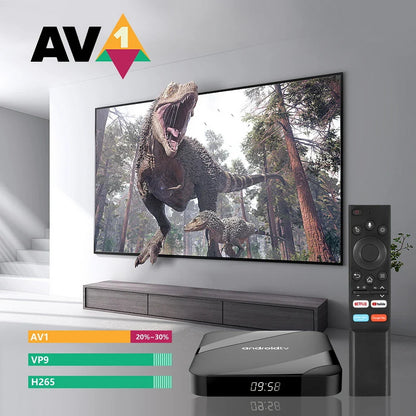 Android 14 TV Box 8K 4K Set Top — Bluetooth 5.2, 4GB RAM, 64GB Storage, S905W2 Quad Core, Dual WiFi, Voice Remote