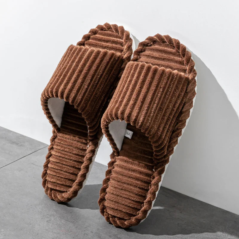 Men’s Open-Toe Breathable Anti-Slip Indoor Slippers – Silent Autumn & Winter Home Shoes for Couples