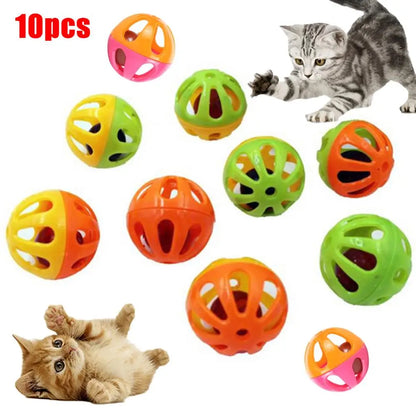 10Pcs Cat Toy Set – Hollow Plastic Bell Balls & Feather Teaser Interactive Exercise Toys for Kittens and Cats