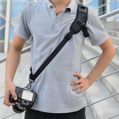 Camera Sling Strap with Safety Tether – Adjustable Comfortable Shoulder Belt for Outdoor Photography