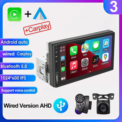 7-Inch HD Touchscreen Car Stereo - 1DIN Multimedia Player with CarPlay, Android Auto & FM Radio