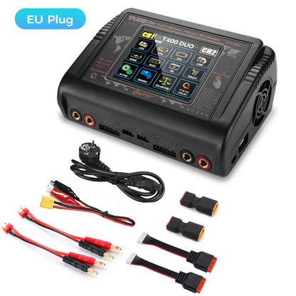 HTRC Smart Battery Charger DC 400W / AC 200W — 12A×2 Balance Charger & Discharger for LiHV, LiFe, Li-Ion, NiCd, NiMH, Pb, LiPo RC Batteries