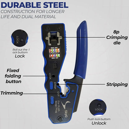 ZoeRax Pass-Through RJ45 Crimping Tool — All-in-One Crimper & Cutter for Cat6a/Cat6/Cat5 8P8C Ethernet