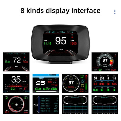 Enhanced Driving Experience with HUD OBD2+GPS On-board Computer: Head-up Display Car Tachometer with Turbo, Oil Pressure, Water Temp, and GPS Speedometer - Perfect for Gasoline Cars