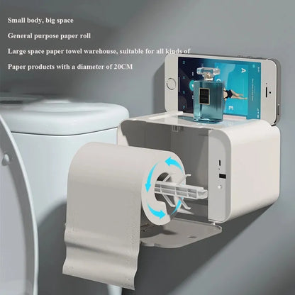Induction Automatic Toilet Paper Holder with Shelf - Wall-Mounted Dispenser, WC Paper Rack for Bathroom Accessories