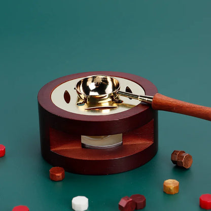 Complete Wax Seal Set - Solid Wood Wax Melting Furnace with Spoon, Bead Melting Heater, Pot, and Rod Heater