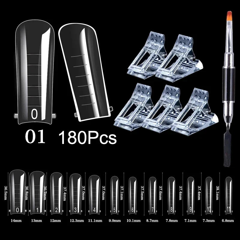 180pcs Sandwich Dual Nail Forms – 15 Sizes Coffin & Almond Nail Extension Molds for Manicure, Top & Bottom Forms