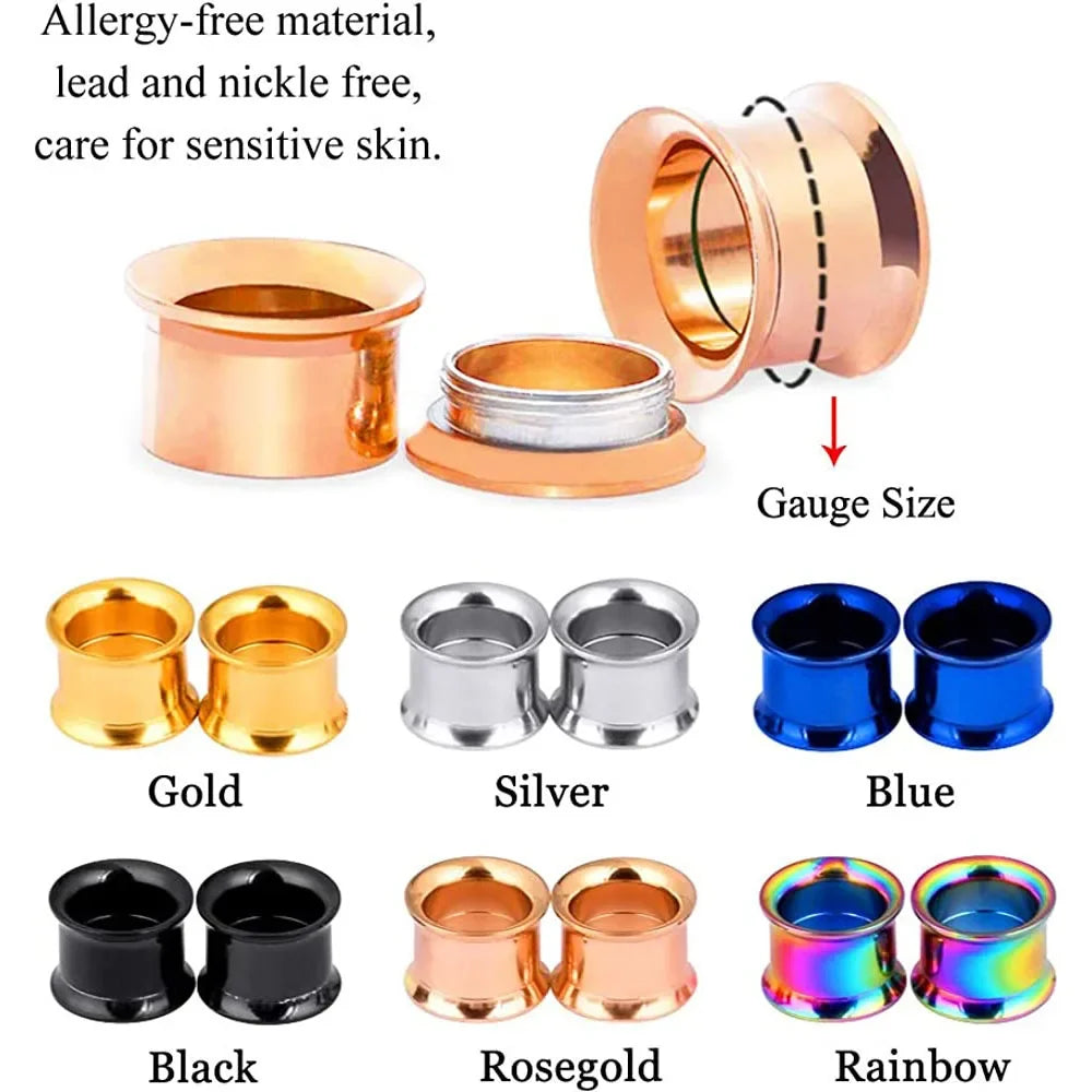 Rose Gold Stainless Steel Ear Plugs & Tunnels - Screw Fit Gauges Body Piercing Jewelry 3mm-20mm