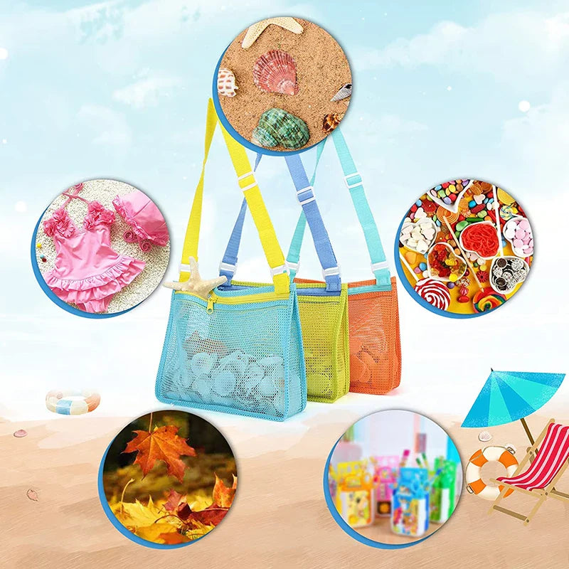 Beach Toy Mesh Bag - Kids Shell Storage Bag for Beach Toys - Seashell Bag, Mesh Pool Bag, Sand Toys, Swimming Accessories for Boys and Girls