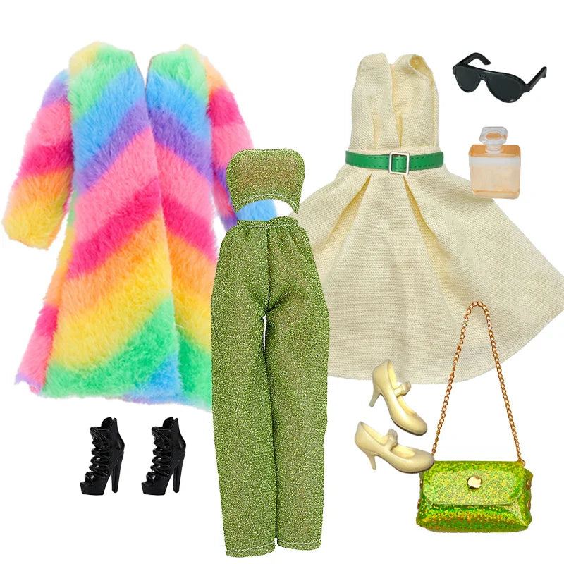 1/6 Doll Clothes Set — Handmade Fashion Outfits with Green Dress, Bag & Shoes for 12-Inch (30cm) Dolls