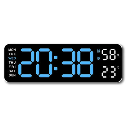9-Inch Digital Wall Clock — USB Powered LED Table Clock with Temperature, Humidity, Week Display, Auto Dimmer, DST, 12/24H & Alarm