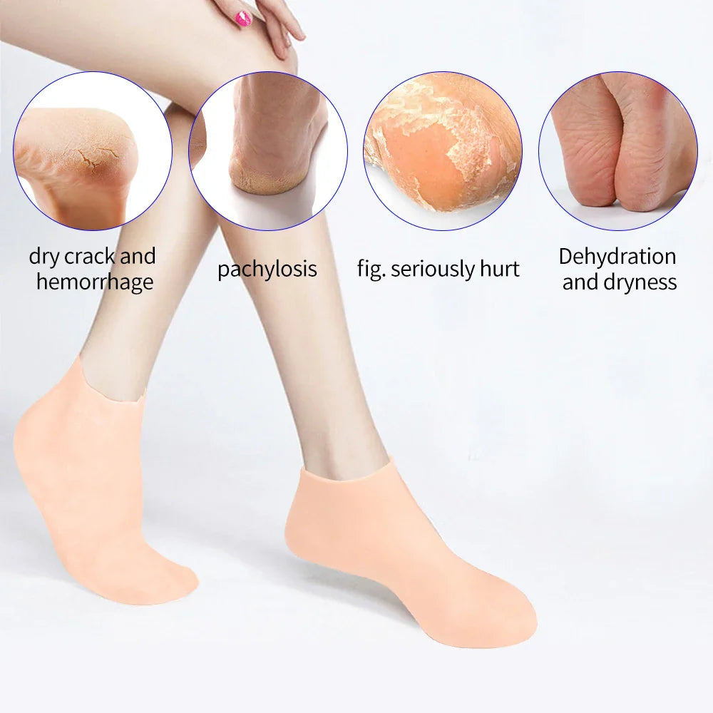 Moisturizing Exfoliating Silicone Socks for Dry Cracked Skin - Plantar Protection & Foot Care Elastic Socks