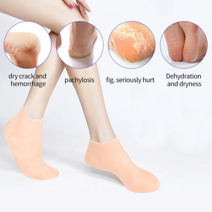 Moisturizing Exfoliating Silicone Socks for Dry Cracked Skin - Plantar Protection & Foot Care Elastic Socks