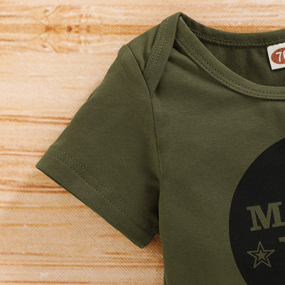 Newborn Baby Boy Summer Outfit – 3pcs Set with Letter Romper, Camouflage Pants & Hat, 0-18 Months