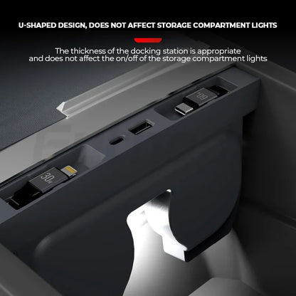 Futhope Docking Station with Telescopic Rope – Tesla Model 3/Y Highland Hub & Central Control Splitter for Laptop Support