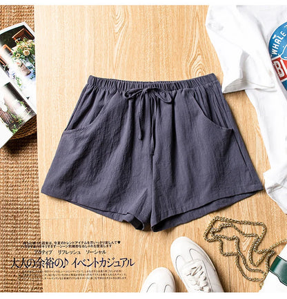 Women’s Cotton Linen High Waist Shorts — Black Casual Fashion Workout Sport Shorts