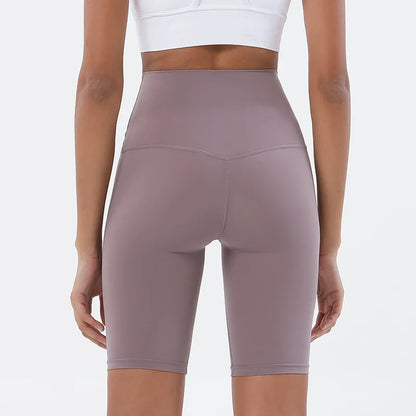 SOISOU Women’s High Waist Nylon Sports Shorts – Breathable No-Show Seamless Yoga, Gym & Cycling Fitness Shorts (24 Colors)