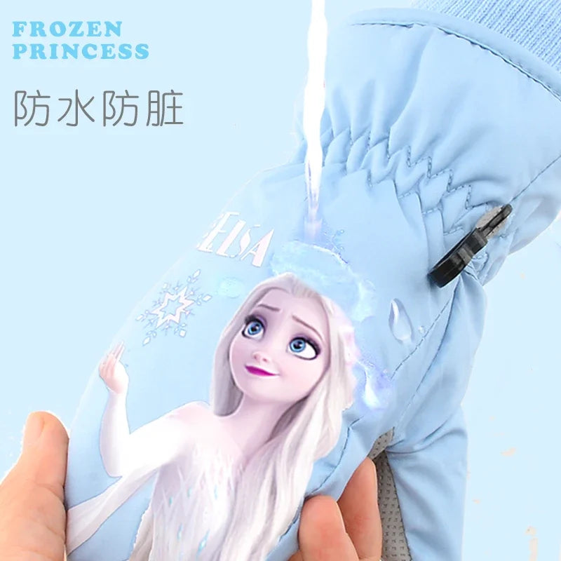 Hasbro Princess Elsa Kids Ski Gloves – Cute Waterproof & Warm Velvet Winter Gloves for Girls