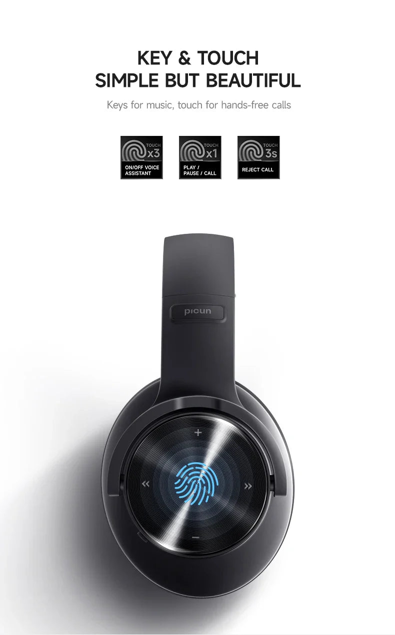 Picun B8 Bluetooth Headphones - 120H Playtime, Wireless Over-Ear Headset, 3EQ Mode, Low Latency, Hands-Free Calls