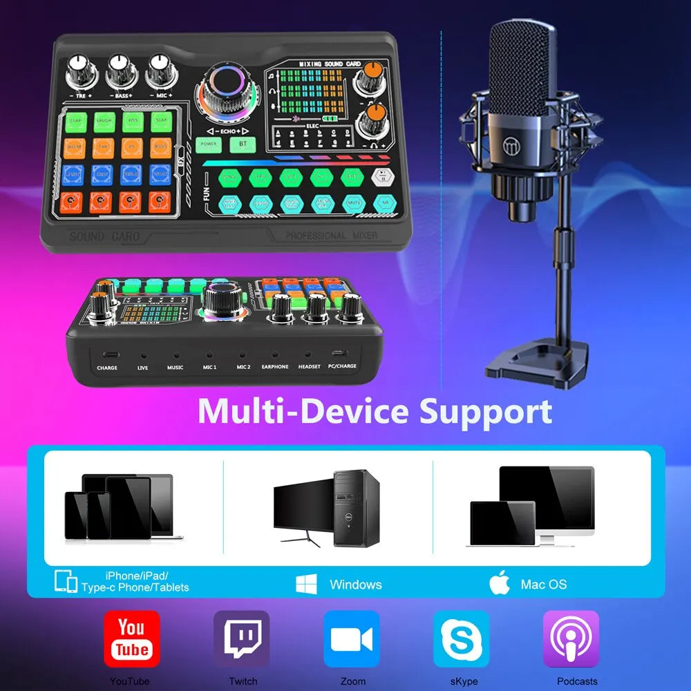 Zealsound Professional Podcast Microphone Kit - Sound Card Audio Interface for PC, Smartphone, Laptop Vlog Recording & Live Streaming