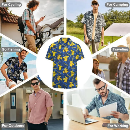 Summer Men's Short Sleeve Shirt – Cute Animal Print, Open Button Lapel, Comfortable Casual Top