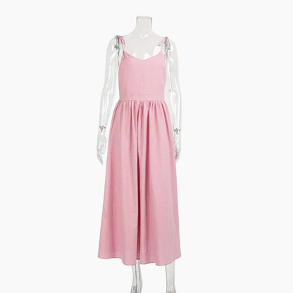 Bornladies Women’s Summer Beach A-Line Sling Dress – Vintage Loose V-Neck 100% Cotton Casual Sexy Hot Girl Style