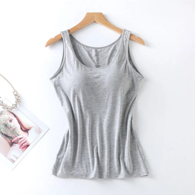 2026 Women's Padded Tank Top with Built-In Bra - Slim Fit Sleeveless Vest Shirt