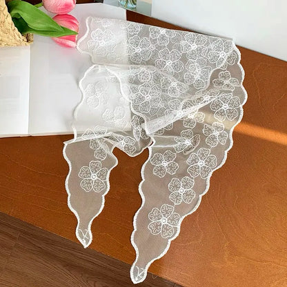 White Woven Floral Lace Hair Scarf Wrap – Retro Triangle Headscarf, Travel & Photo Hat, Hair Accessories for Women