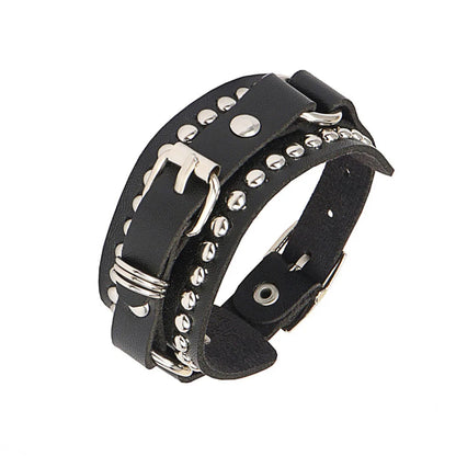 2024 Punk Cool Adjustable PU Bracelet for Men & Women – Vintage Gothic, Hip Hop, Rock, Kpop Dancer Jewelry Accessories