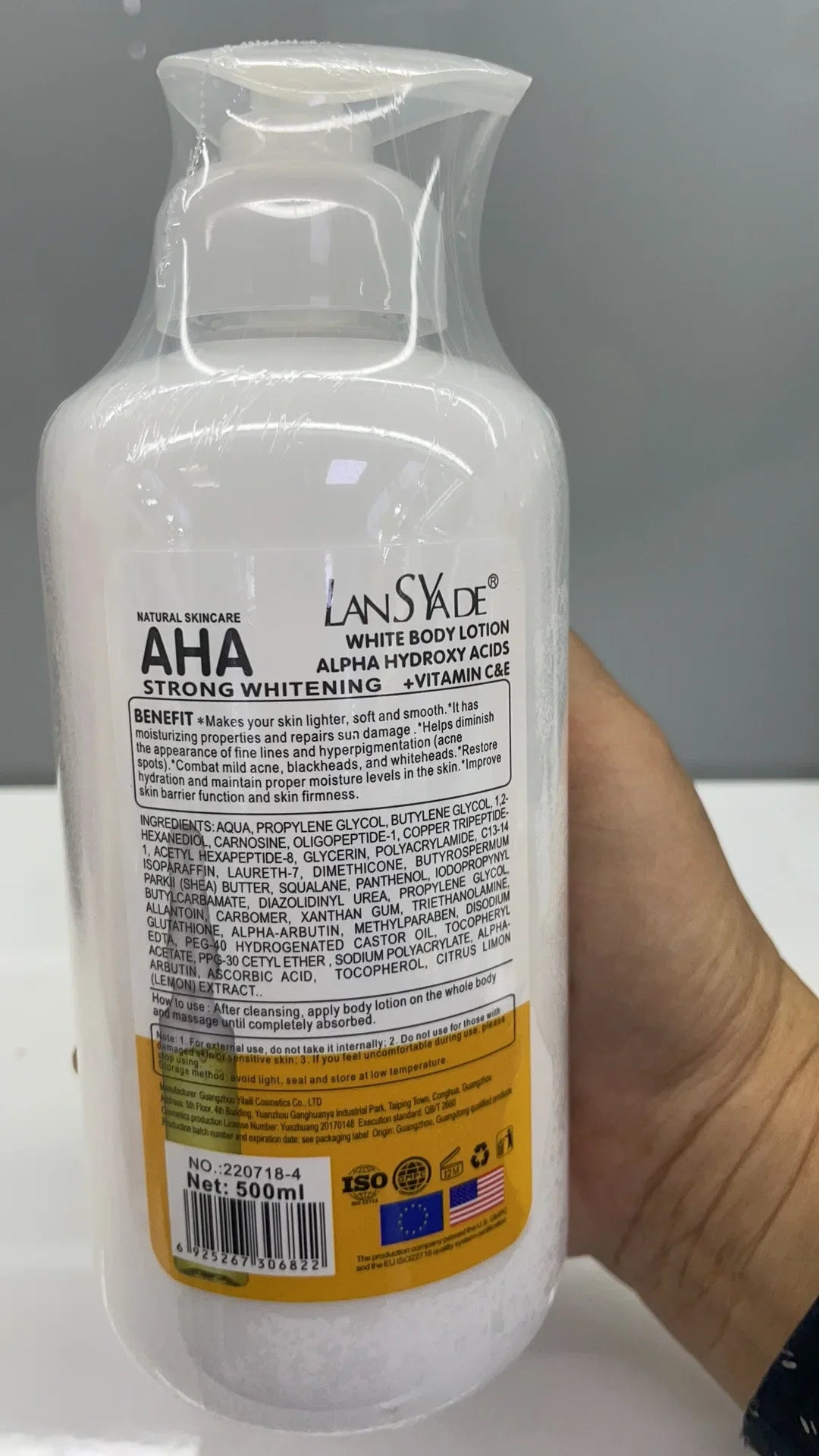 500ml Whitening Body Lotion with Alpha Hydroxy Acids, Vitamin C & E – Fast Moisturizing & Lightening Cream for Skin Brightening