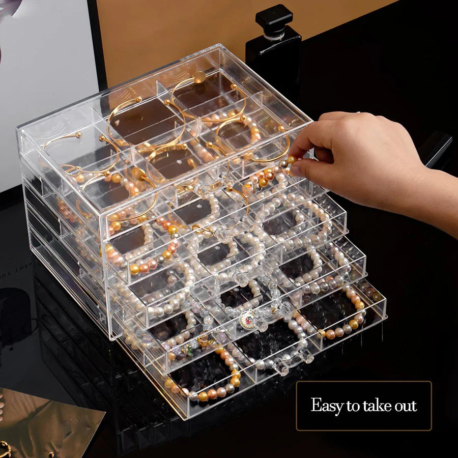 DIY Jewelry Storage Case – 30-Grid Large Earring & Bracelet Organizer with 5 Stackable Drawers