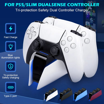 New Fast Dual Charging Station for PS5 - Wireless Game Controller Dock Stand with LED for PS5 Slim Gamepad