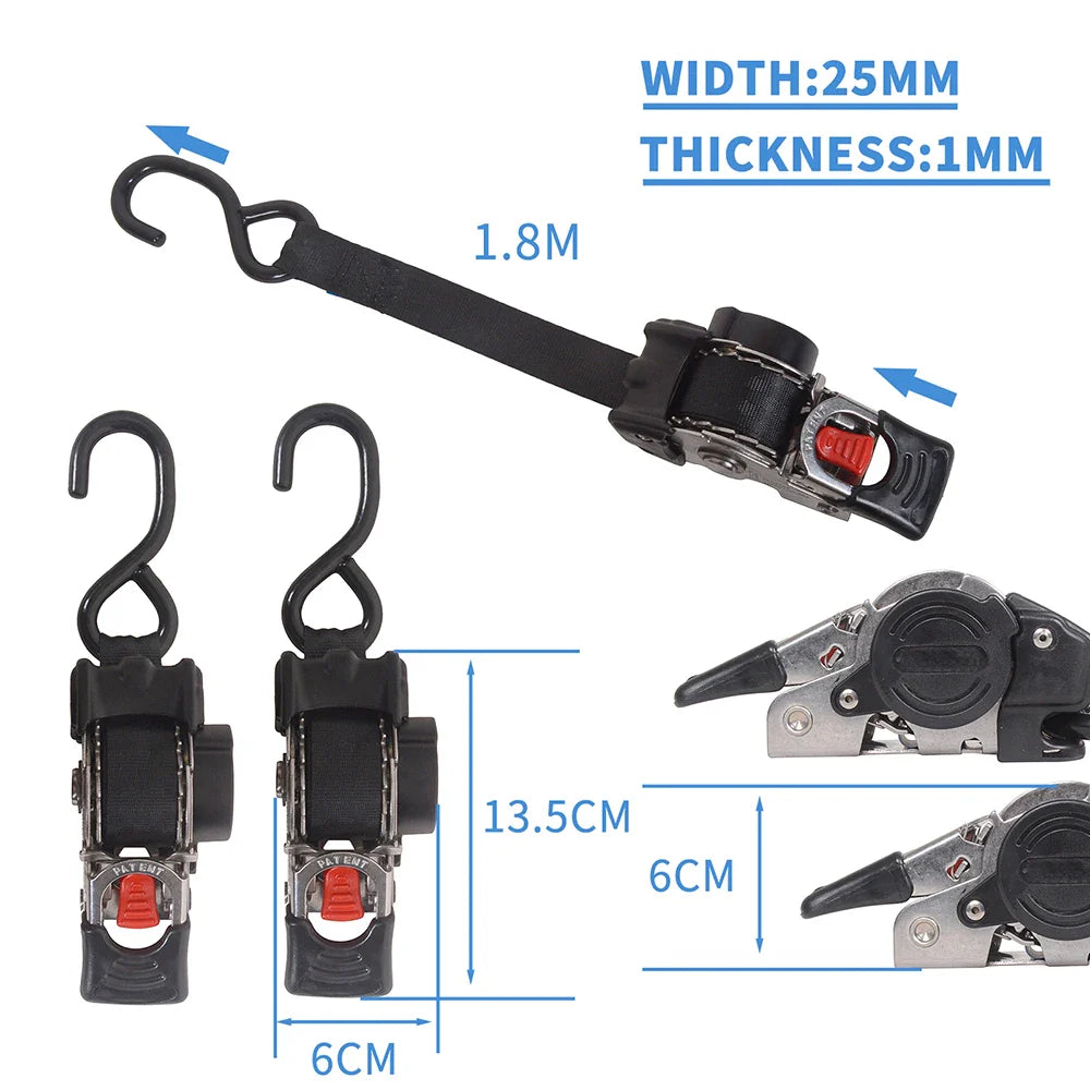 2 Pack Bolt-On Retractable Ratchet Tie Down Straps – Heavy Duty Stainless Steel Auto Retracting Cargo Securing Straps for Transport & Truck Use