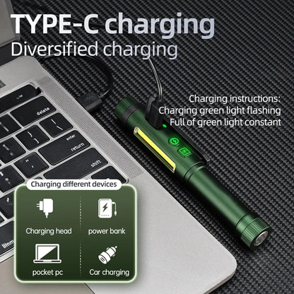 2-in-1 High Bright COB LED Pen Flashlight – USB Rechargeable Mini Torch for Camping, Hiking, Emergency & Outdoor Work Light