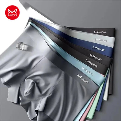 MiiOW 3-Piece Ice Silk Men's Boxer Briefs - Seamless Anti-Static Metal Fiber Comfort Underwear