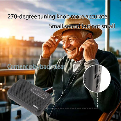 Mini FM/AM Two-Band Radio — 1W Loud Speaker with 3.5mm Headphone Jack & 180° High-Performance Antenna for Home Use