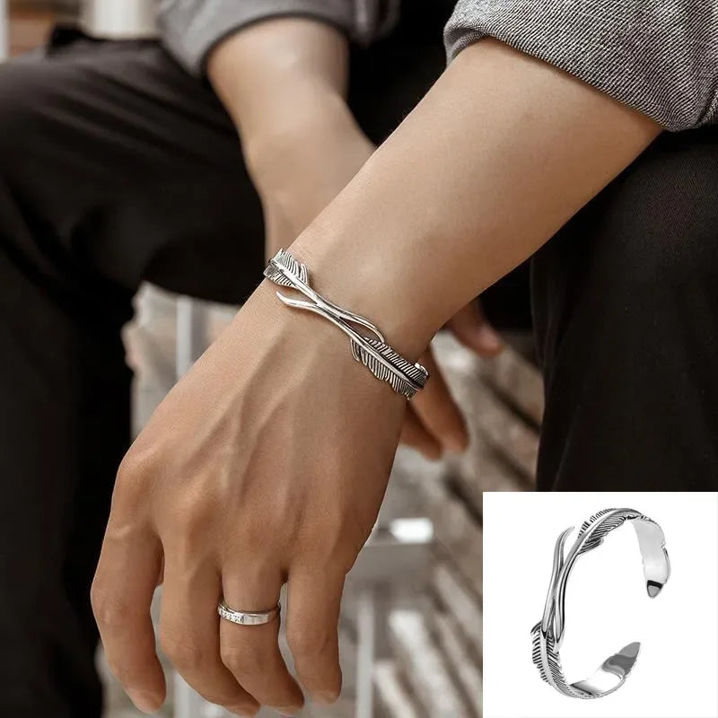 Retro Tibetan Six-Character Mantra Bracelet — Silver Plated Lotus Cuff for Men