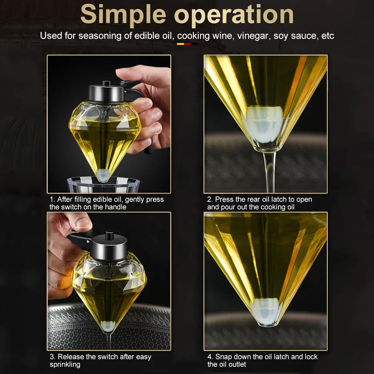 Diamond Shaped Glass Honey Dispenser - 200ml Large Capacity Multifunctional Oil, Vinegar, and Sauce Dispenser - Elegant Kitchen Tool for Easy Dispensing