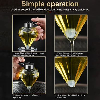 Diamond Shaped Glass Honey Dispenser - 200ml Large Capacity Multifunctional Oil, Vinegar, and Sauce Dispenser - Elegant Kitchen Tool for Easy Dispensing