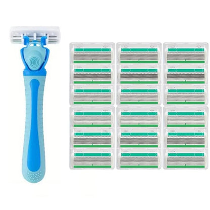 Women’s 6-Layer Manual Safety Razor Set – 1 Handle + 18 Stainless Steel Replaceable Blades