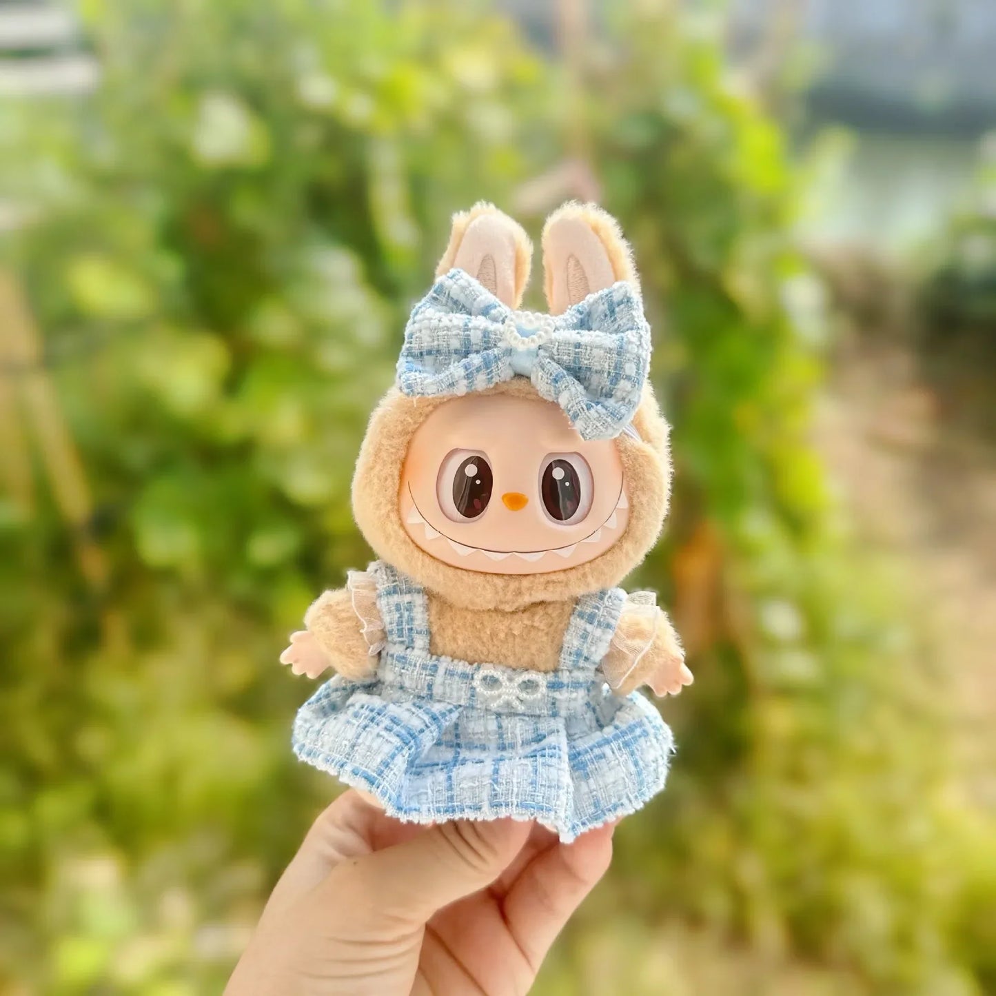 Labubu Sitting Party Series - Classic Grid Dress with Small Fragrance, v1 & v2 Doll Clothes, Kid Gift