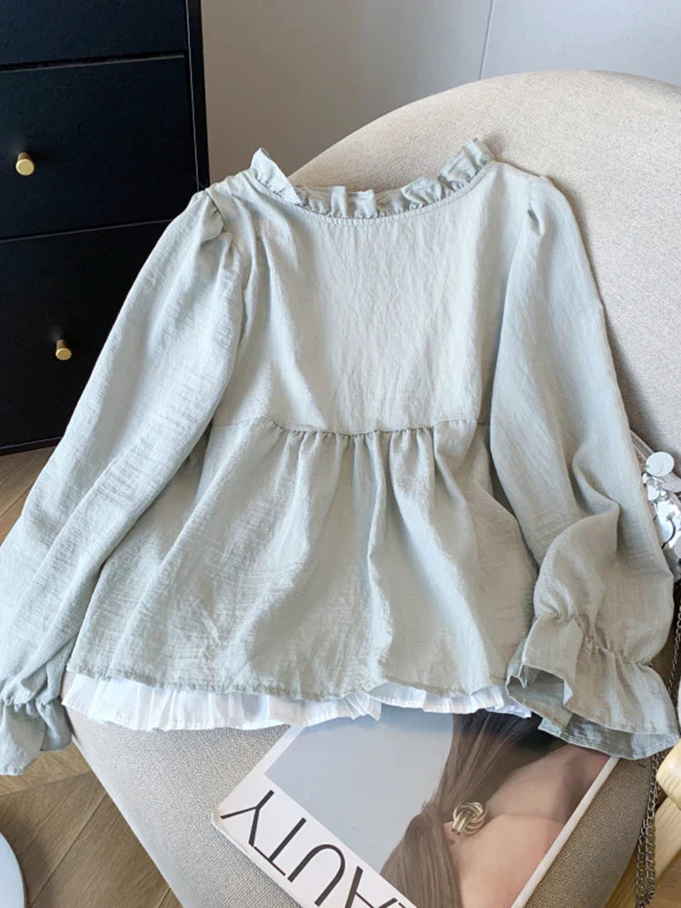 Casual Women’s Lace Collar Shirt – Sweet Fake Two-Piece Long Sleeve Top, Autumn 2024 Fashion