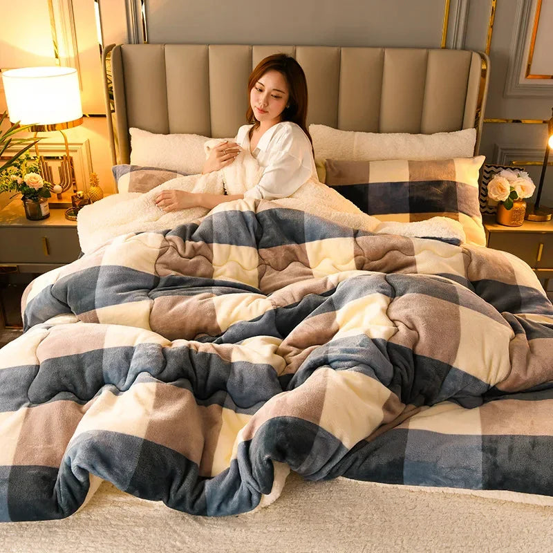 Thick Warm Flannel Fleece Comforter – Winter Bedding Quilt for Cold Nights