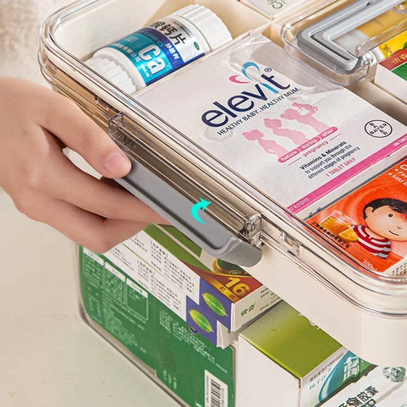 Multi-Layer Large Capacity Home Medicine Box – Transparent Medical Storage Case for First Aid & Medication Organization