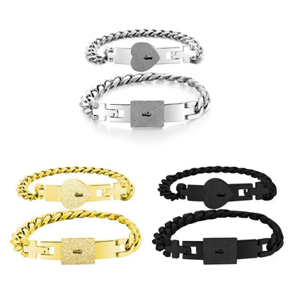 2-Piece Couple Bracelets Set – Heart Lock and Key Fashion Bangle Jewelry, Romantic Gift for Him and Her